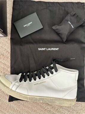 Saint Laurent White Leather Mid/High-Top Sneakers